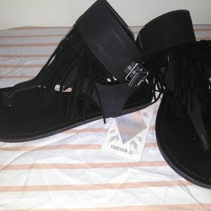 Forever 21 black fringe sandals 5.5